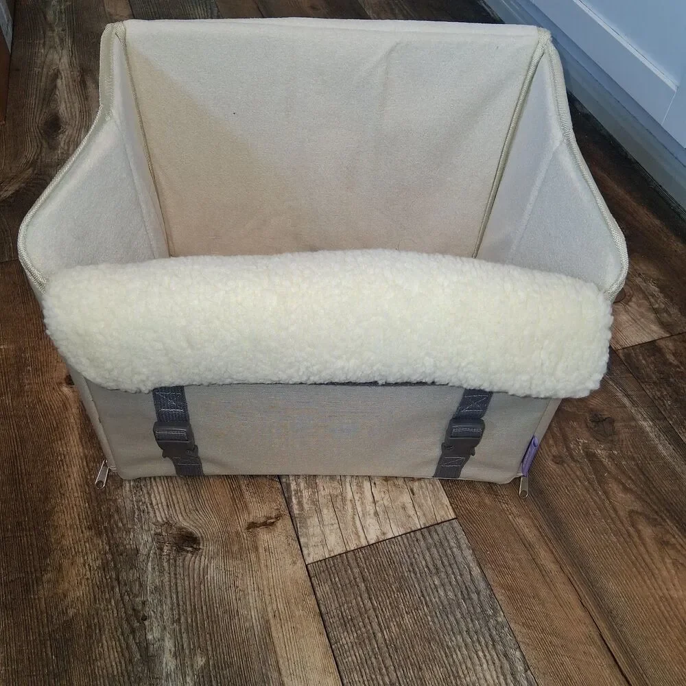 Lesure Foldable Dog & Cat Car Booster Seat, Beige/Cream